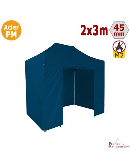 Barnum Pliant - Stand Acier Premium M2 2x3m BLEU + Pack Côtés 380gr/m²