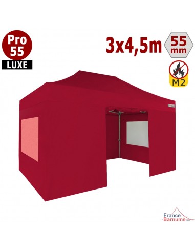 Barnum pliant 3x4,5m Alu Pro 55 rouge avec fenêtres PVC