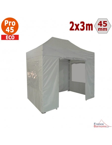 Barnum pliant - Tente pliante Alu Pro 45 ECO 2mx3m BLANC avec Pack Fenêtres