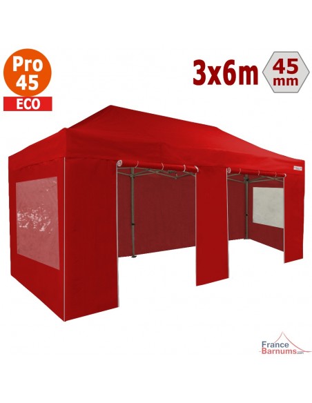 Barnum pliant - Tente pliante Alu Pro 45 ECO 3mx6m ROUGE avec Pack Fenêtres
