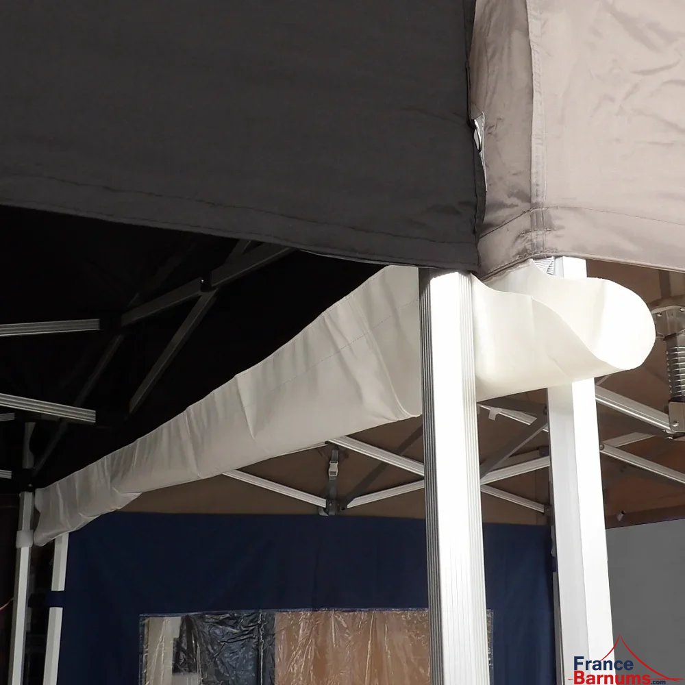 Gouttière en PVC 580gr/m² pour barnum pliant à fixer par bandes de velcro sur les bandeaux de la bâche de toit