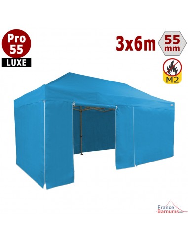 Barnum BLEU CIEL professionnel 18m2 avec bâche de toit et côtés en PVC 580g/m2