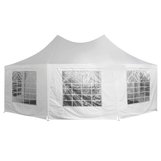 Tente de réception OCTOGONALE ECO en Polyester de 6m x 4m avec Tubes de 34mm et de 0,8mm d'épaisseur Tente de réception OCTOGONALE ECO en Polyester de 6m x 4m avec Tubes de 34mm et de 0,8mm d'épaisseur