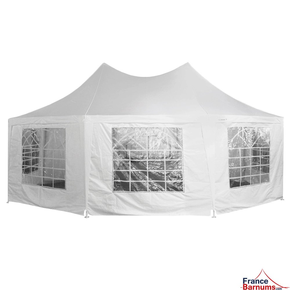 Tente de réception OCTOGONALE ECO en Polyester de 6m x 4m avec Tubes de 34mm et de 0,8mm d'épaisseur Tente de réception OCTOGONALE ECO en Polyester de 6m x 4m avec Tubes de 34mm et de 0,8mm d'épaisseur