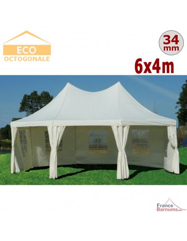 Tente de réception OCTOGONALE ECO en Polyester de 6m x 4m avec Tubes de 34mm et de 0,8mm d'épaisseur