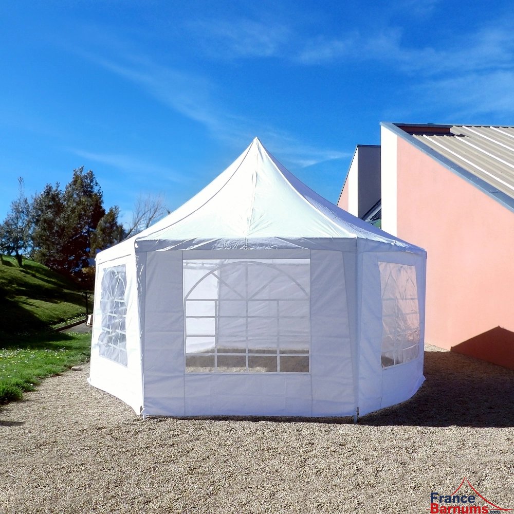 Tente de réception OCTOGONALE ECO en Polyester de 7m x 5m avec Tubes de 34mm et de 0,8mm d'épaisseur