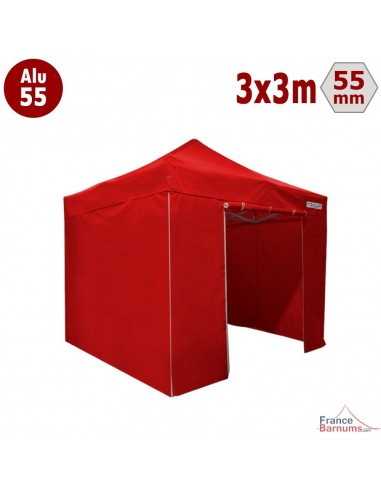 Barnum pliant Alu 55 rouge 3x3m avec murs pleins