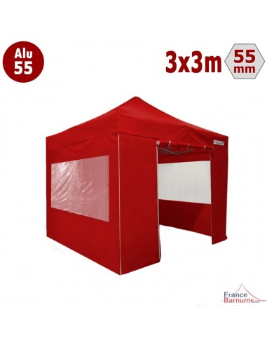 Barnum pliant Alu 55 rouge 3x3m avec murs fenetres