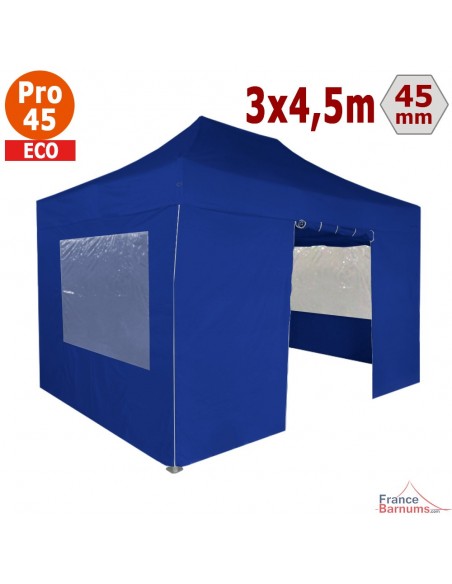 Barnum pliant - Tente pliante Alu Pro 45 ECO 3mx4,5m BLEU avec Pack Fenêtres