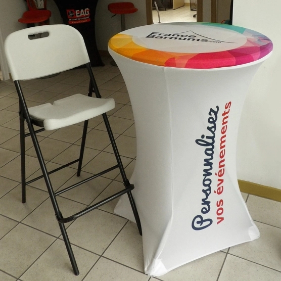 Table pliante mange-debout + housse personnalisée Table pliante mange-debout + housse personnalisée