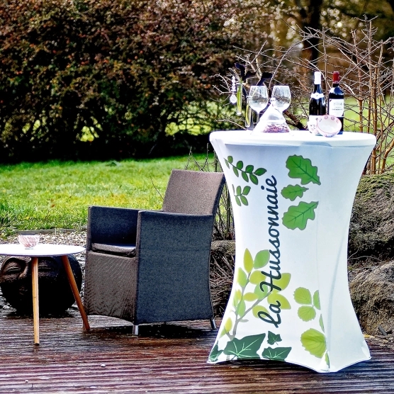 Table pliante mange-debout + housse personnalisée Table pliante mange-debout + housse personnalisée