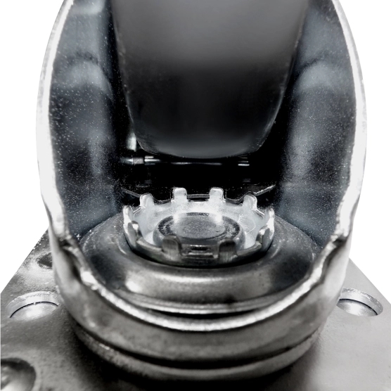 Gros plan sur le frein de la roulette pour barnum pliant