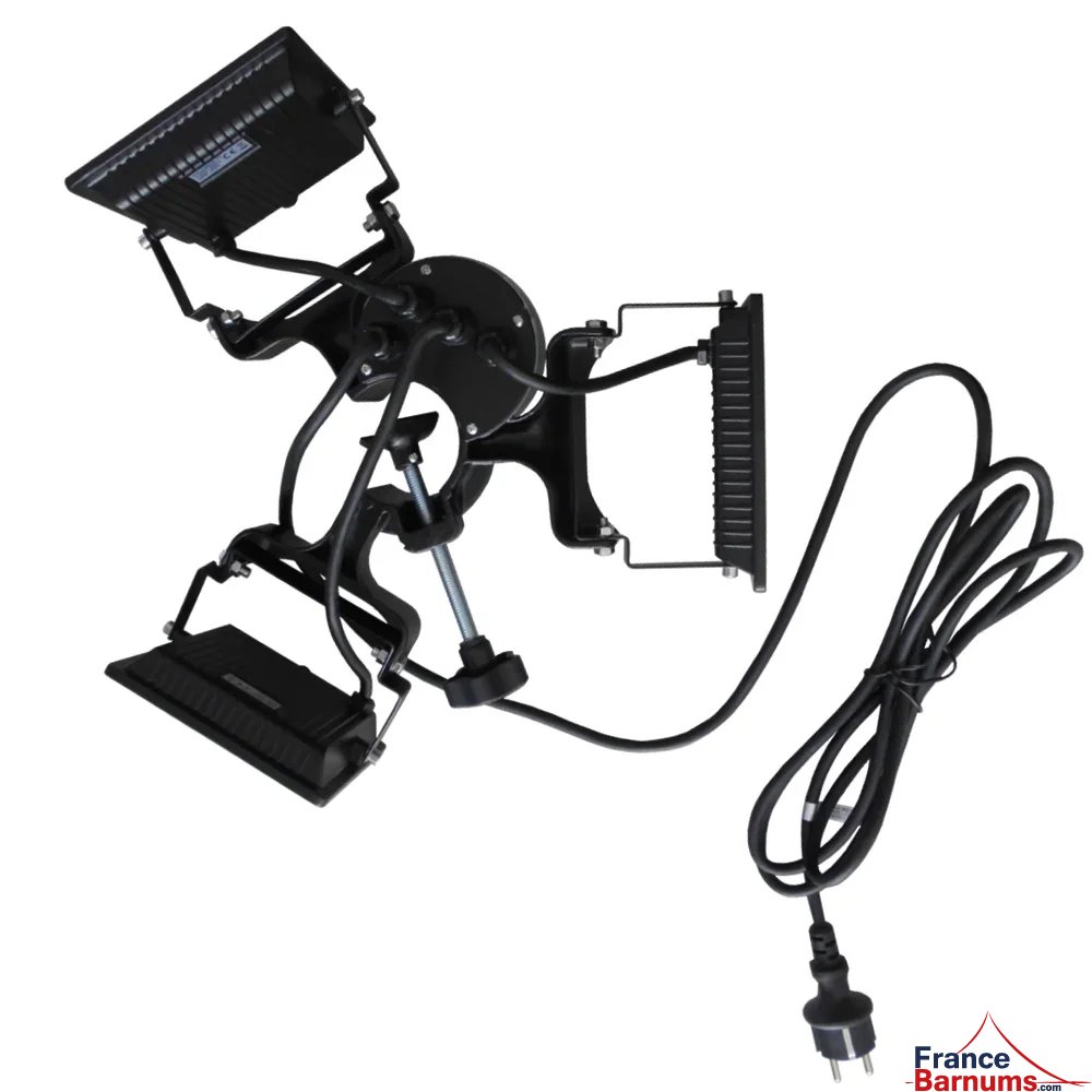 Lampe LED 450W 3 spots à accroche verticale pour barnum pliant ou tente de réception