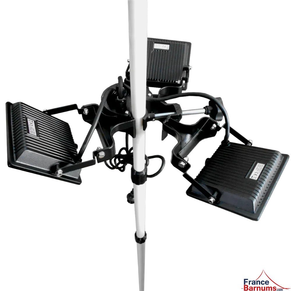 Lampe LED 450W 3 spots à accroche verticale pour barnum pliant ou tente de réception