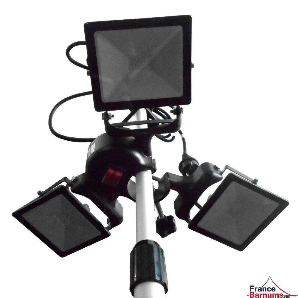 Lampe LED 450W 3 spots à accroche verticale pour barnum pliant ou tente de réception