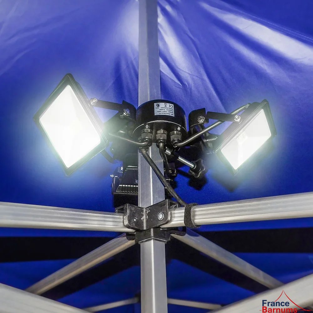 Lampe LED 450W 3 spots à accroche verticale pour barnum pliant ou tente de réception