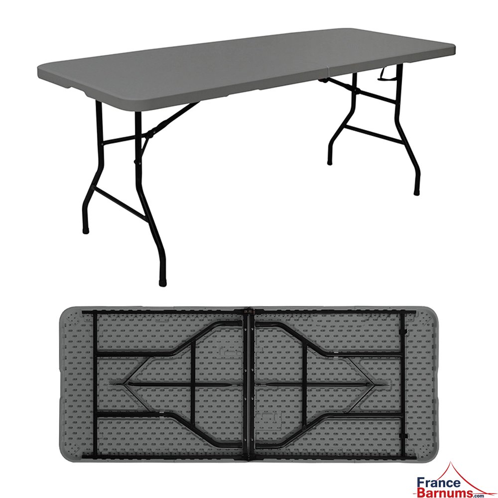Table pliante grise 183cm avec pieds pliants Table pliante grise 183cm avec pieds pliants