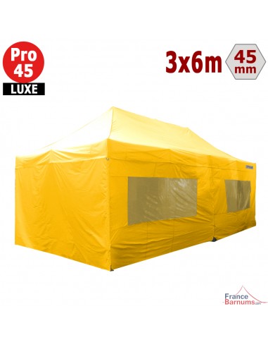 Barnum pliant - Tente pliante Alu Pro 45 LUXE 3mx6m JAUNE + Pack Fenêtres 380gr/m²