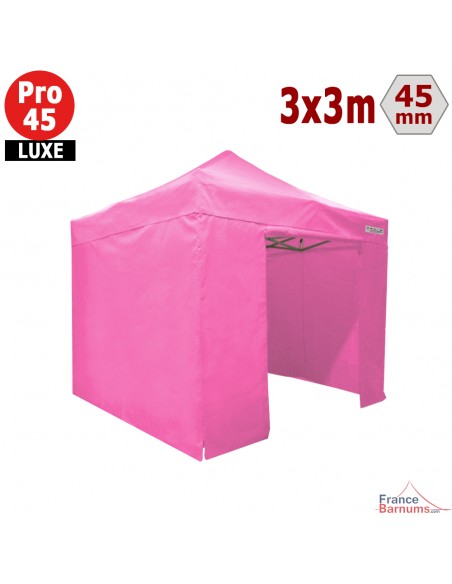 Barnum pliant - Tente pliante Alu Pro 45 LUXE 3mx3m ROSE + Pack Côtés 380gr/m²