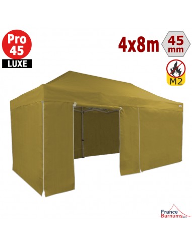 Barnum pliant - Tente pliante Alu Pro 45 LUXE M2 4mx8m BLANC + Pack Côtés 380gr/m²