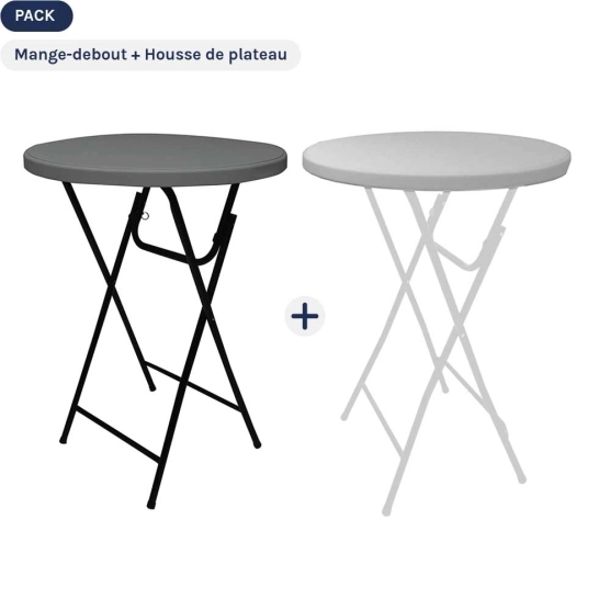 mange-debout gris pliant avec housse de plateau blanche mange-debout gris pliant avec housse de plateau blanche