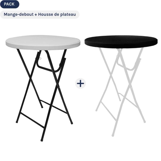 mange-debout blanc pliant avec housse de plateau noire mange-debout blanc pliant avec housse de plateau noire