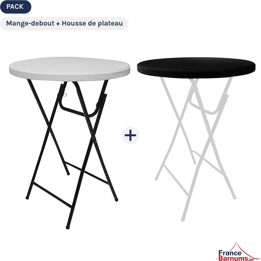 mange-debout blanc pliant avec housse de plateau noire mange-debout blanc pliant avec housse de plateau noire