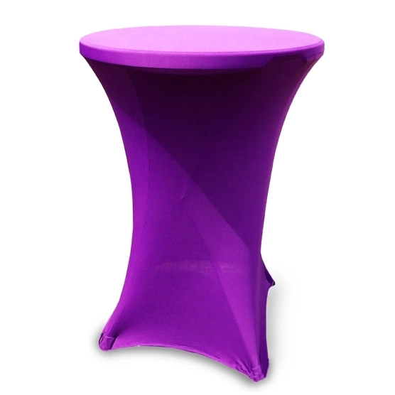 Housse violette en stretch pour table haute mange-debout