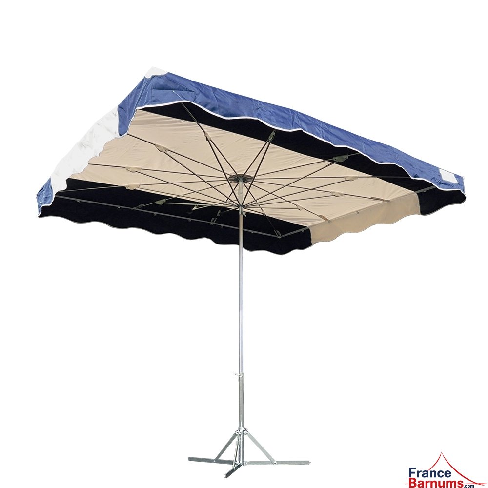 Parasol de marché télescopique 2,5mx3m BLEU MARINE et BEIGE avec pied standard