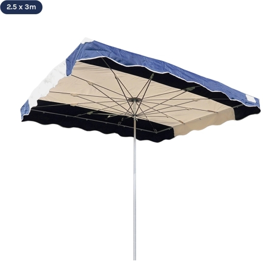 Parasol de marché télescopique 2,5mx3m bicolore BLEU MARINE et BEIGE