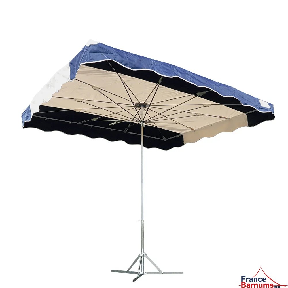 Parasol de marché télescopique 4mx3m BLEU MARINE et BEIGE avec pied standard
