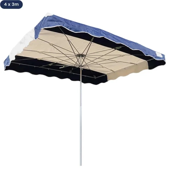 Parasol de marché télescopique 4mx3m bicolore BLEU MARINE et BEIGE