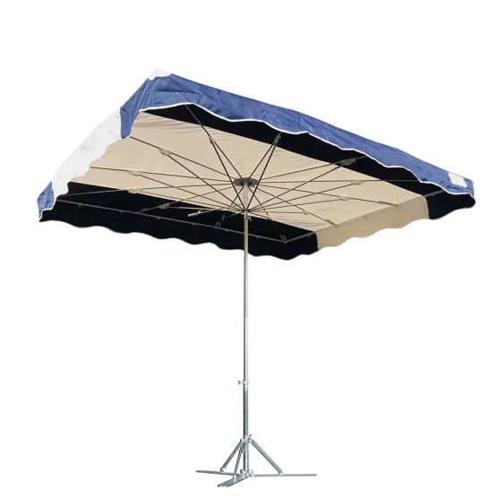 Parasol de marché télescopique 4mx3m BLEU MARINE et BEIGE avec pied lourd