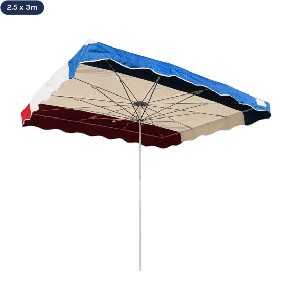 Parasol de marché télescopique 2,5mx3m tricolore BLEU BEIGE ROUGE
