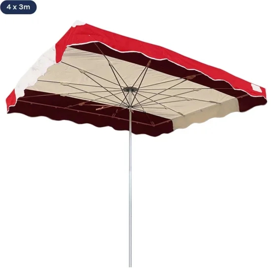 Parasol de marché télescopique 4mx3m bicolore ROUGE et BEIGE Parasol de marché télescopique 4mx3m bicolore ROUGE et BEIGE