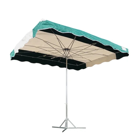 Parasol de marché télescopique 4mx3m bicolore VERT et BEIGE avec pied standard Parasol de marché télescopique 4mx3m bicolore VERT et BEIGE avec pied standard