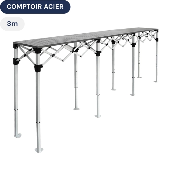 Table Comptoir Pliante 3m en acier avec Plateau ajouré de 40cm
