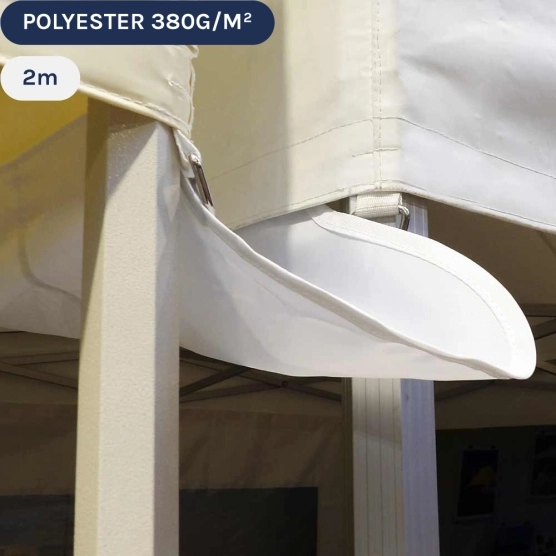 Gouttière en Polyester 380gr/m² de 2m pour tente pliante à fixer par bandes de velcro sur les bandeaux de la bâche de toit