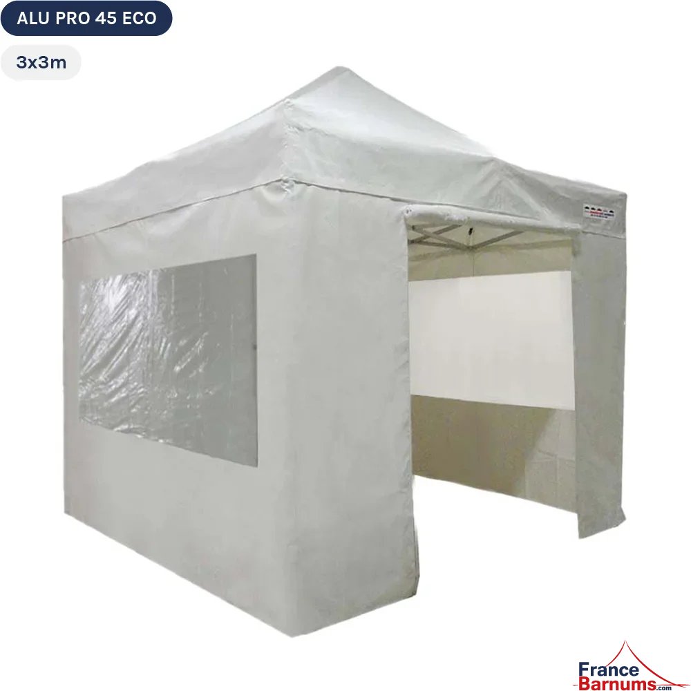 Tente pliante Alu Pro 45 ECO 3mx3m BLANC avec Pack Fenêtres