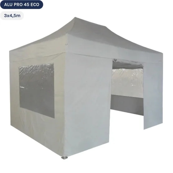 Tente pliante Alu Pro 45 ECO 3mx4,5m BLANC avec Pack Fenêtres