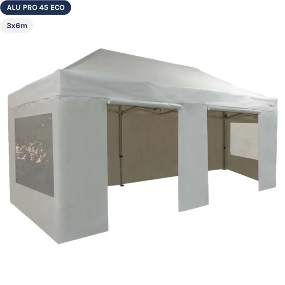 Tente pliante Alu Pro 45 ECO 3mx6m BLANC avec Pack Fenêtres