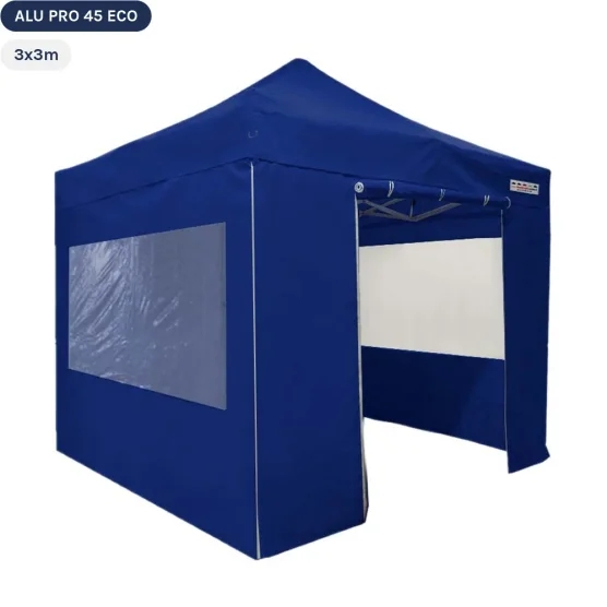 Tente pliante Alu Pro 45 ECO 3mx3m BLEU avec Pack Fenêtres