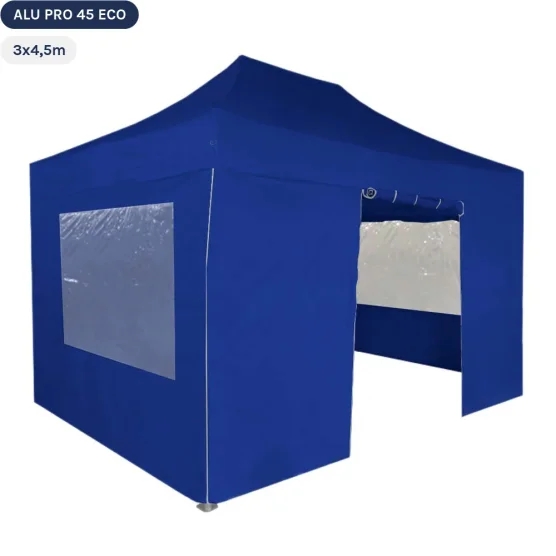 Tente pliante Alu Pro 45 ECO 3mx4,5m BLEU avec Pack Fenêtres