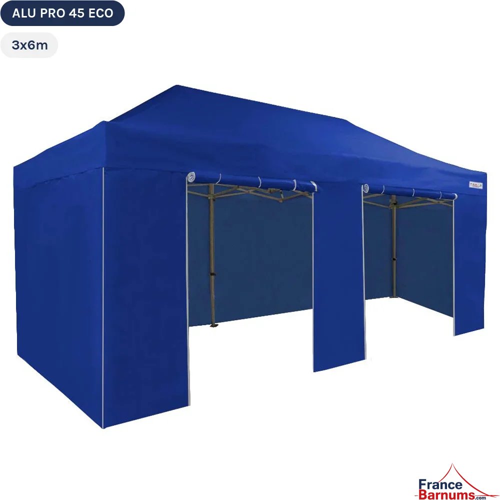 Tente pliante Alu Pro 45 ECO 3mx6m BLEU avec Pack Côtés