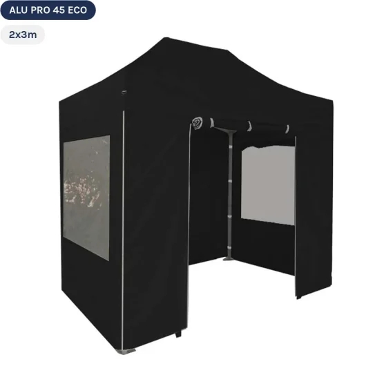 Tente pliante Alu Pro 45 ECO 2mx3m NOIR avec Pack Fenêtres