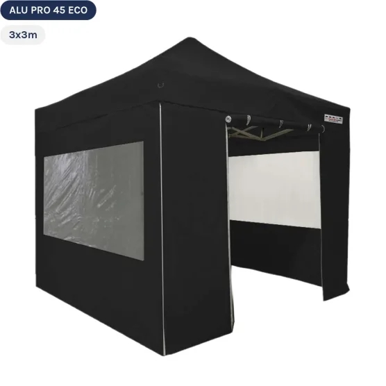 Tente pliante Alu Pro 45 ECO 3mx3m NOIR avec Pack Fenêtres