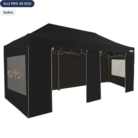 Tente pliante Alu Pro 45 ECO 3mx6m NOIR avec Pack Fenêtres