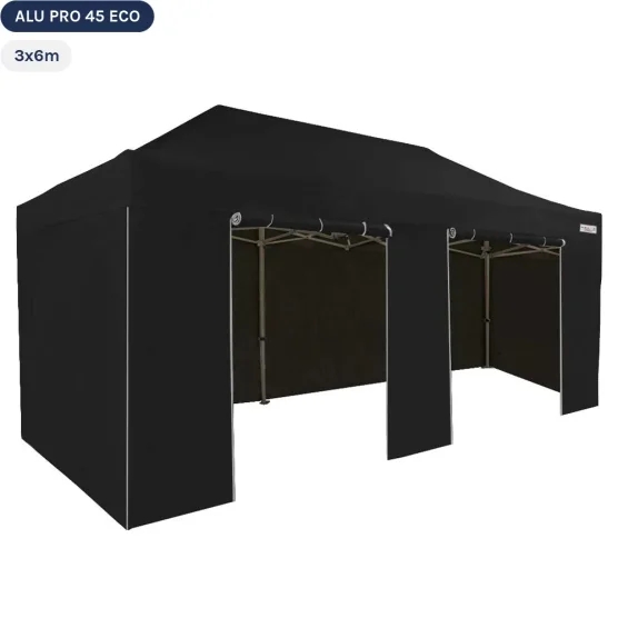 Tente pliante Alu Pro 45 ECO 3mx6m NOIR avec Pack Côtés