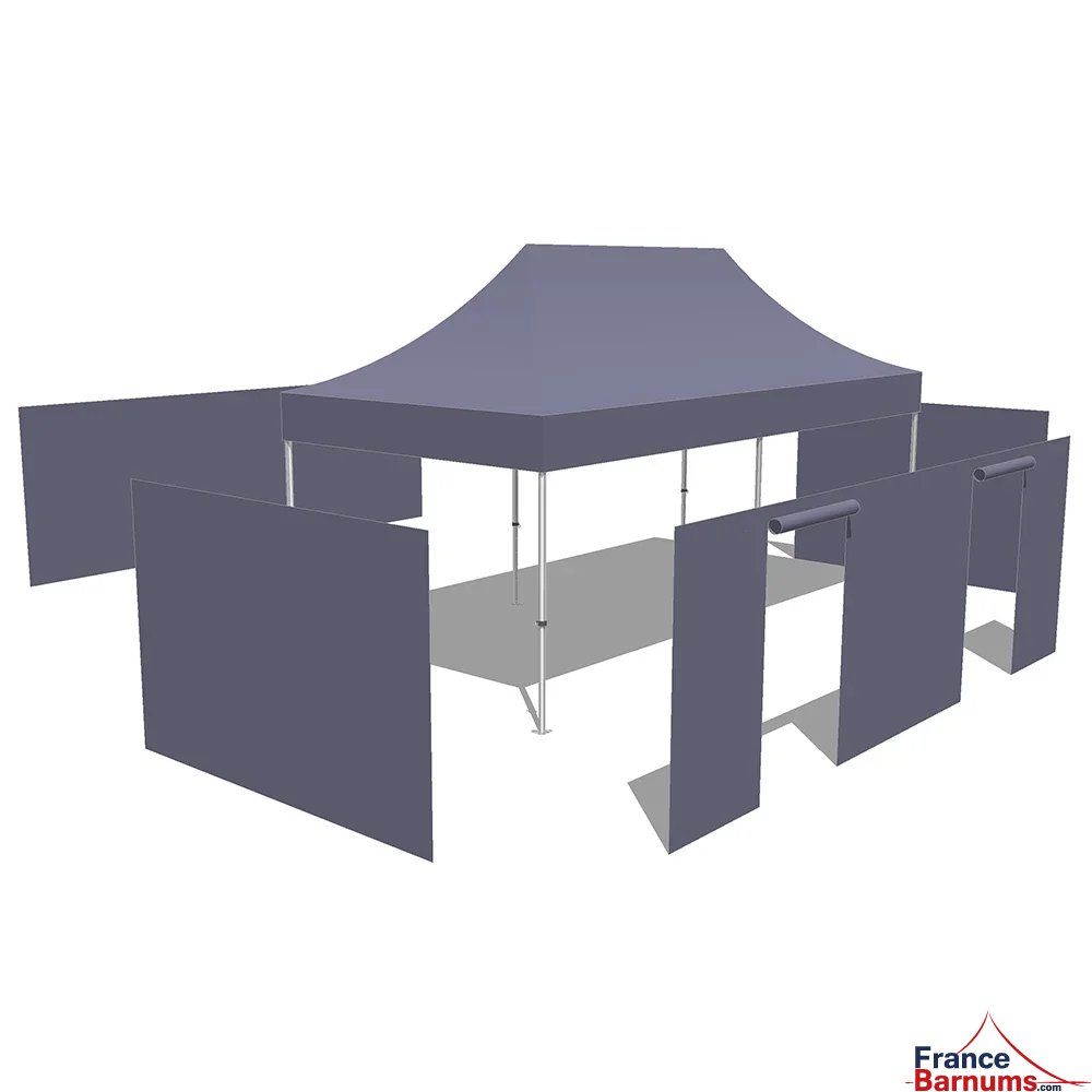 Tonnelle pliante Alu Pro 45 ECO 3mx6m NOIR avec Pack Côtés