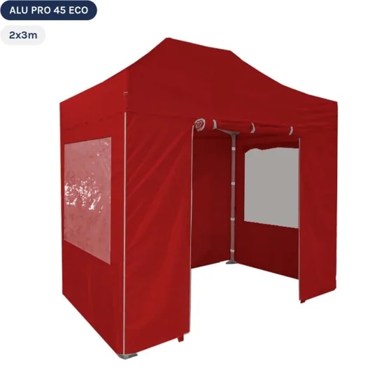 Tente pliante Alu Pro 45 ECO 2mx3m ROUGE avec Pack Fenêtres